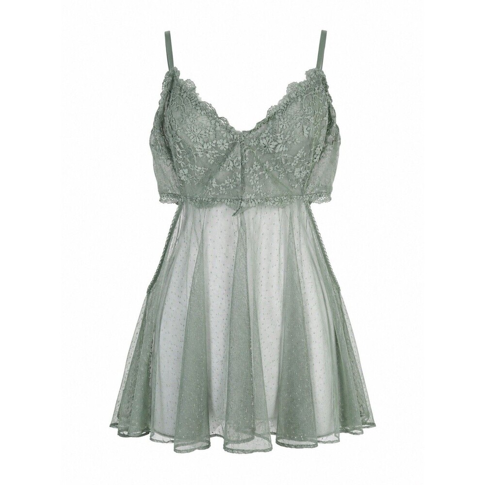Victoria's Secret Babydoll Chemise Green Lace Mesh Lingerie Nightgown Sleepwear